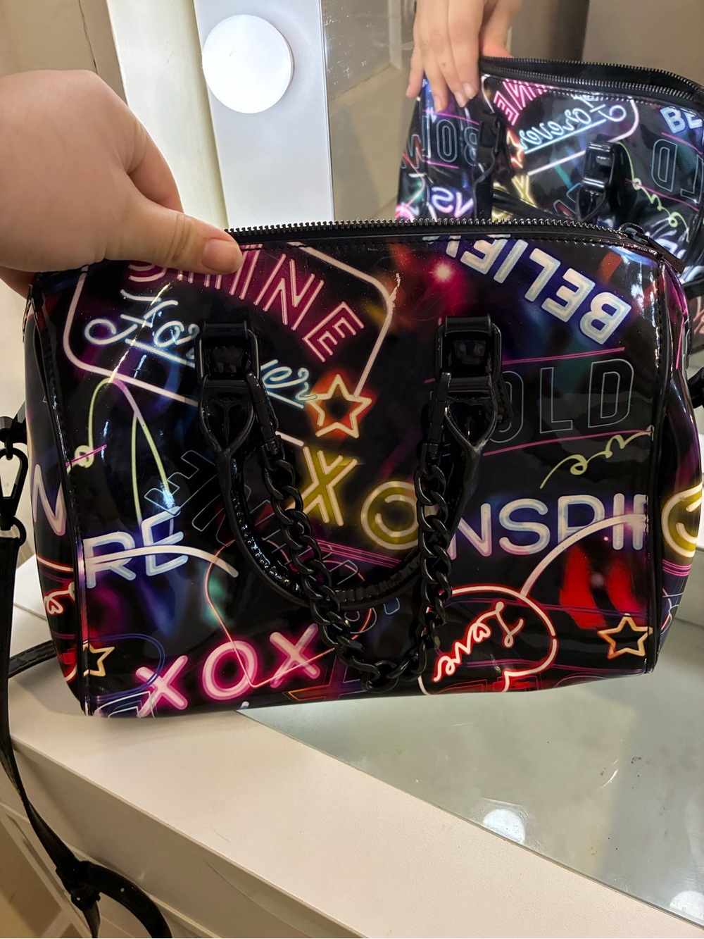 ALDO Gweerwen Barrel Bag Purse - Multicolor - Neon Sign Lights Print